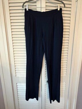 Theory pull-on pleated pants 6 navy viscose elastic waist pockets silky *flaw*